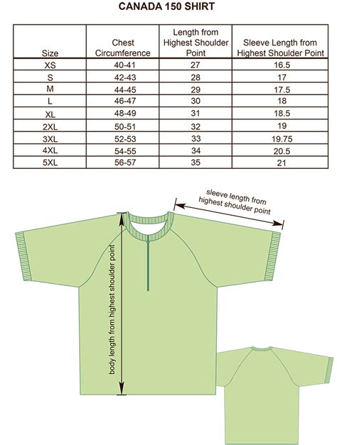 Size Charts for Products: Projoy Sportswears and Apparel | Canada 150 ...
