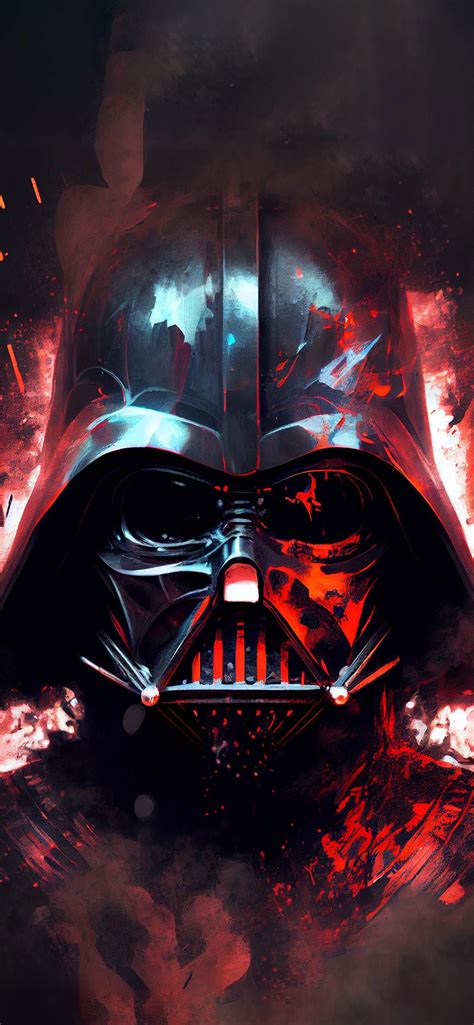 A Darth Vader Poster With Red And Black Paint Splattered On It