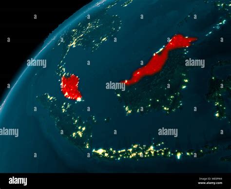 Night Map Of Malaysia As Seen From Space On Planet Earth 3d