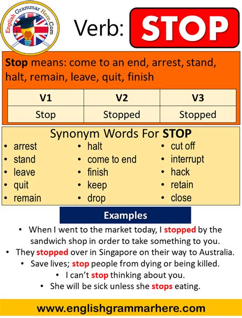 Stop Past Simple Simple Past Tense Of Stop Past Participle V1 V2 V3