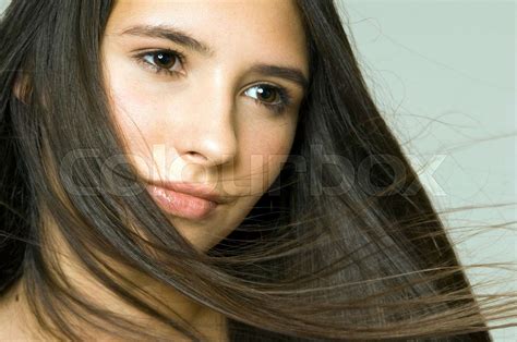 Hair Blowing Across Girls Face Stock Image Colourbox