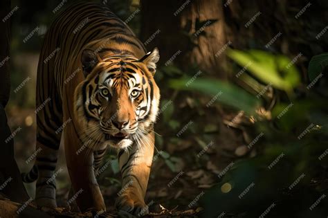 Premium Ai Image Striking Bengal Tiger Prowling The Dense Jungle
