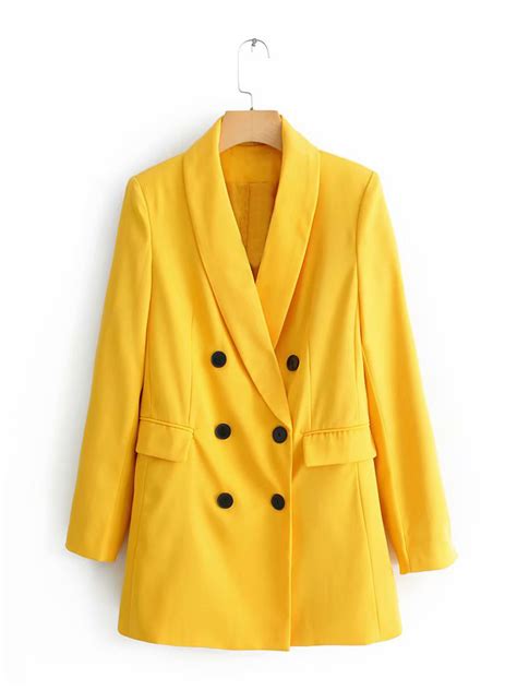 Wholesale Spring Double Breasted Yellow Blazer For Women Jza043003ly