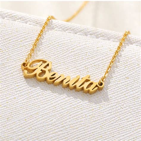 18k Name Plate Necklace Name Plate Cursive Name Necklace Etsy