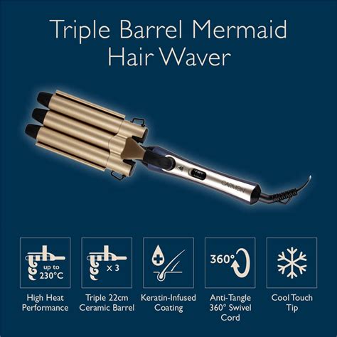 Twilight Triple Barrel Mermaid Hair Waver Blue And Champagne Gold