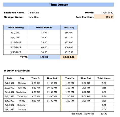 Free Monthly Timesheet Template Excel Word Pdf