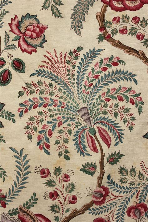 Antique French Block Printed Indienne Fabric Material Printed C1860