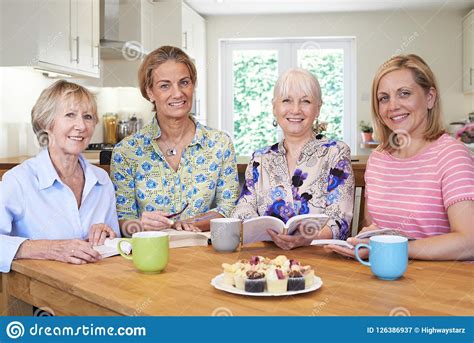 Portrait Of Group Of Women Meeting For Book Group Stock Image Image