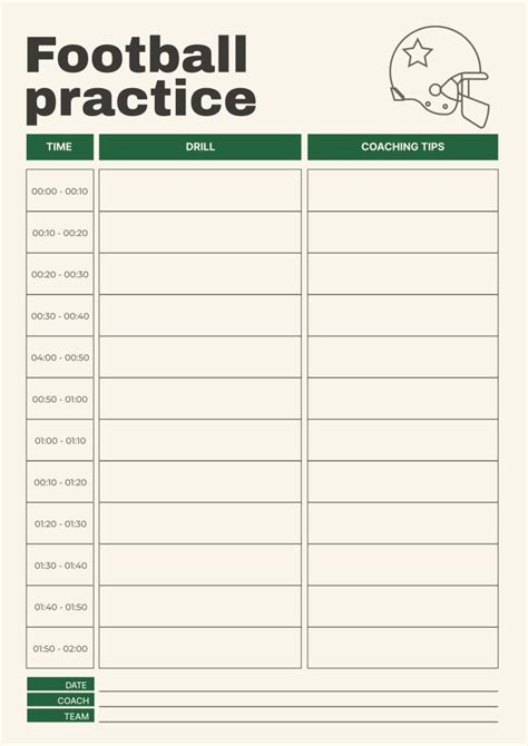 customize free simple football practice schedule template