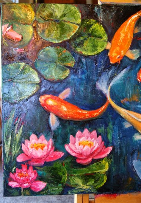 Jen Beaudet Art New Koi Fish And Lily Pad Painting