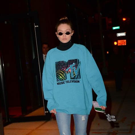 Gigi Hadid In Marc Jacobs Mtv Sweatshirt Popsugar Fashion
