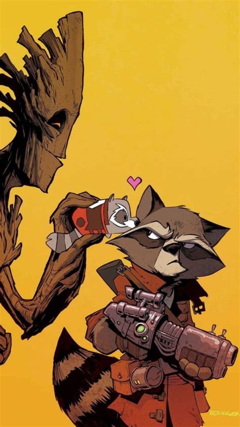 Wallpaper Groot Comics Superhero Art Rocket Raccoon