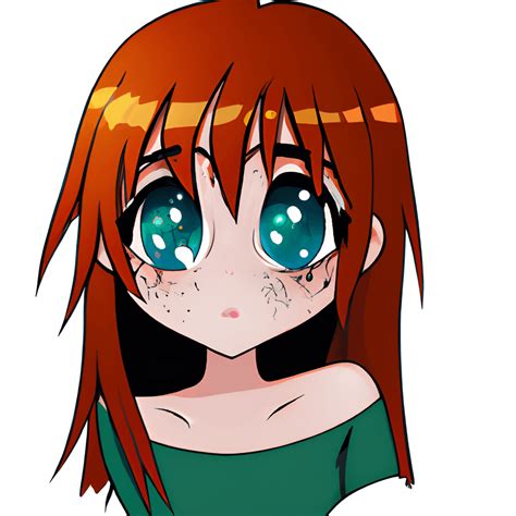 Red Hair Girl Anime Cartoon Big Eyes Freckles Cute · Creative Fabrica