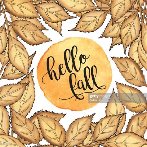 Watercolor Walnut Leaf Frame With Copy Space Hello Fall Text High Res