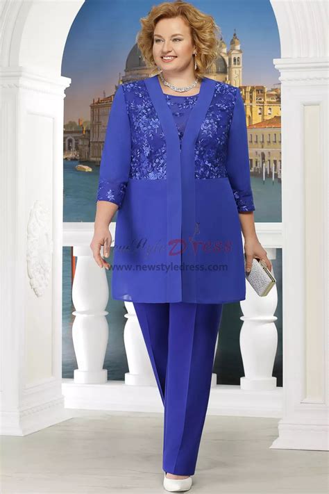 Red Plus Size Mother Of The Bride Pant Suit Women 3PC Trousers Outfits