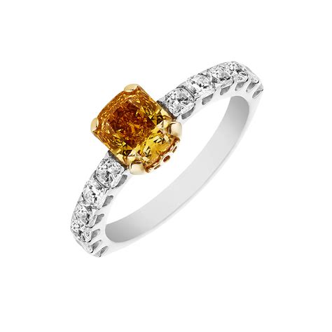 Fancy Orange Yellow Cushion Cut Diamond Ring First Diamonds