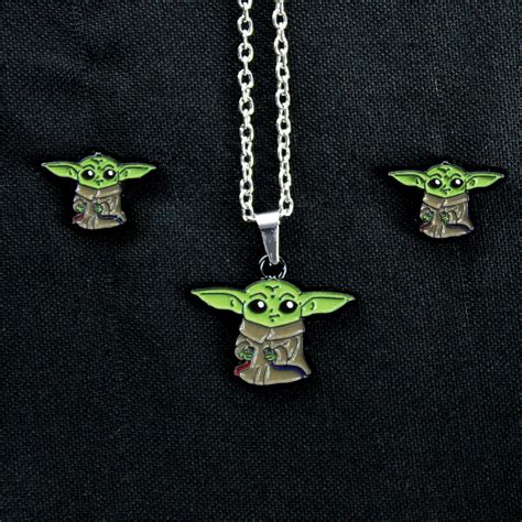 Grogu Red And Blue Wires Baby Yoda Necklace And Earring Set Collectors