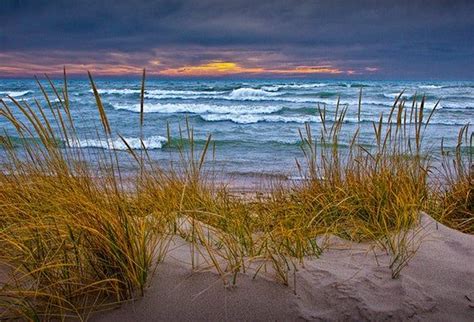 Beach Sunset Sand Dune Sunset Lakeshore Lake Michigan