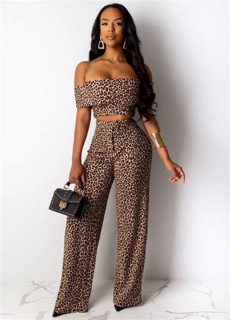 Sexy Leopard Print Off Shoulder Long Pants Piece Suits Search Ym Shop In Bio Silk Two
