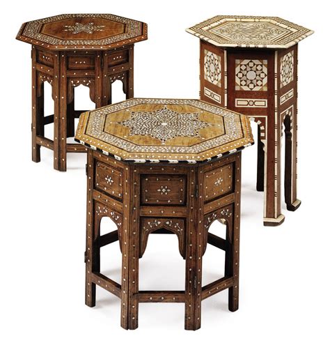 two indian ivory bone and ebony inlaid shisham indian rosewood octagonal tables circa 1910
