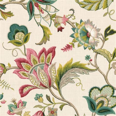 Teal And Pink Floral Fabric Fabric Fleur De Leaf Blossom Loom Decor