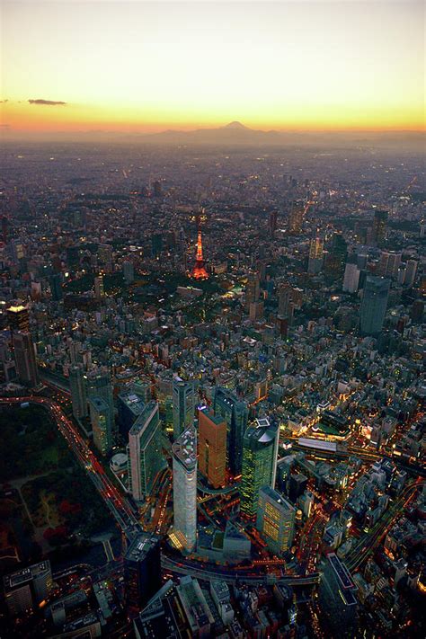 Aerial View Of Tokyo Downtown At By Vladimir Zakharov