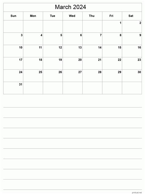 Blank Fillable Calendar March 2024 2024 Wall Calendar