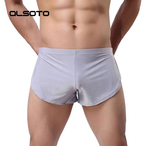 alsoto summer men sports shorts solid color sexy low waist breathable fitness jogging boxer mens