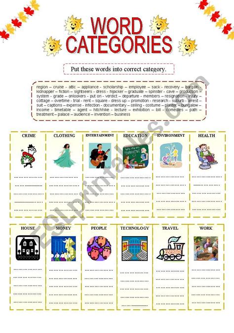 Vocabulary Word Categories 2 Of 2 Esl Worksheet By Miameto