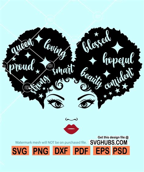 Afro Puff Queen Svg Afro Queen Svg Black Woman Red Lips Svg African