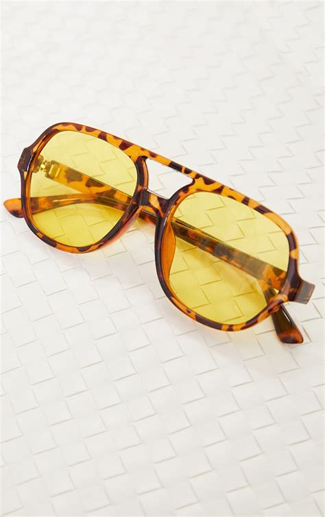 Yellow Lens Tortoise Aviator Sunglasses Prettylittlething Usa