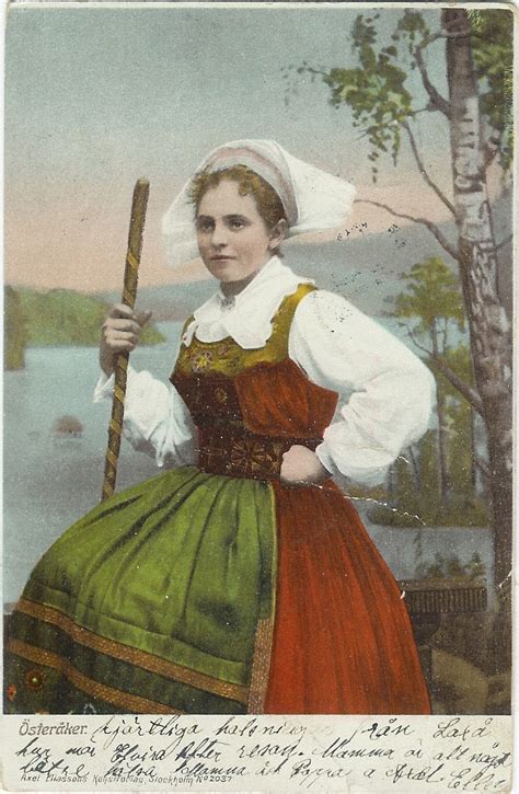 Folk Dress Of Österåker Södermanland Sweden Postcard Dated 1902