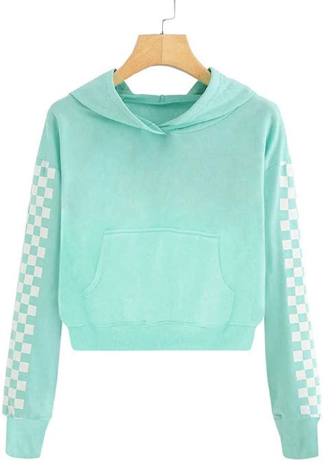 Sysea Kids Crop Tops Girls Sweatshirts Long Sleeve Plaid Hoodies