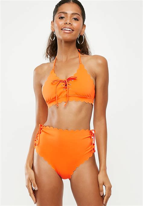 lace up bikini set orange missguided bikinis superbalist hot sex picture