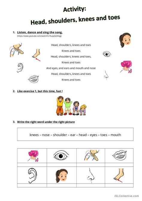 Song Head Shoulders Knees And To English Esl Worksheets Pdf And Doc
