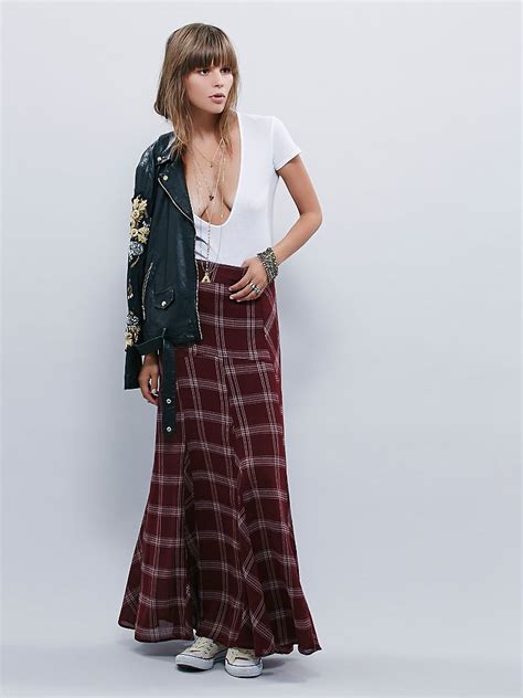 Lyst Free People Womens Mixed Plaid Maxi Skirt In Purple