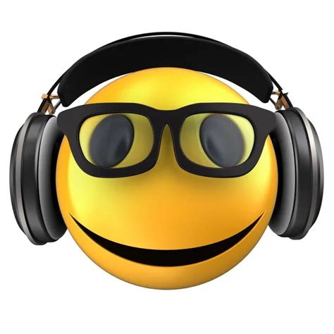 Illustration Yellow Emoticon Smile Black Headphones White Background