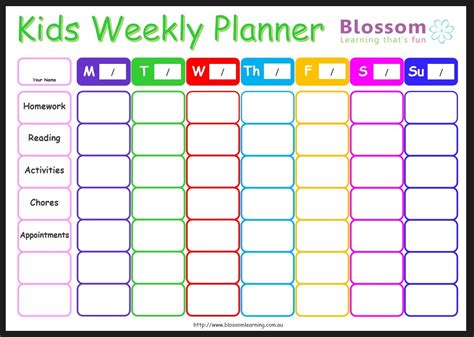 Weekly Homework Chart For Kids Free Printable Tedy Printable Activities