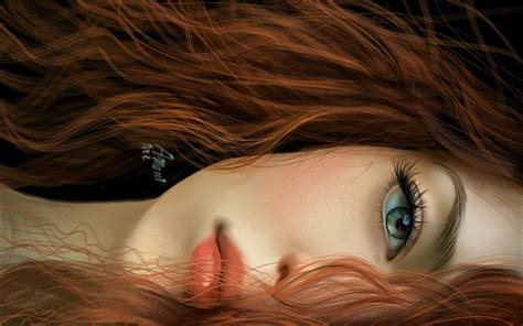 X Woman Close Up Red Hair Face Blue Eyes Fantasy Girl