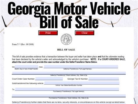 Georgia Motor Vehicle Bill Of Sale Georgia Motor Vehicle Etsy