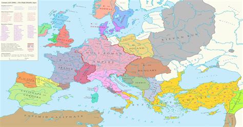 Map Of Europe During The High Middle Ages 1000 Ad 1600