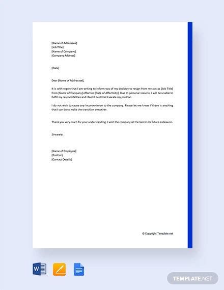22 Resignation Letter For Personal Reasons Doctemplates