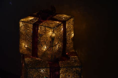Lighted Gold Christmas Package Free Stock Photo Public Domain Pictures