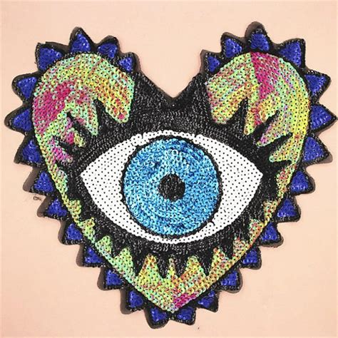 Patch Deal With It Sequins 33cm Punk Heart Eye Design Fashion Girl
