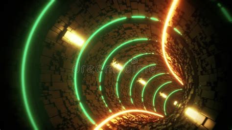 3d Abstract Neon Circles Tunnel Vj Loop Motion Background Stock Video