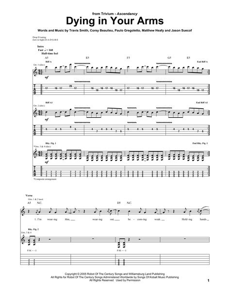 Dying In Your Arms Sheet Music Trivium Guitar Tab