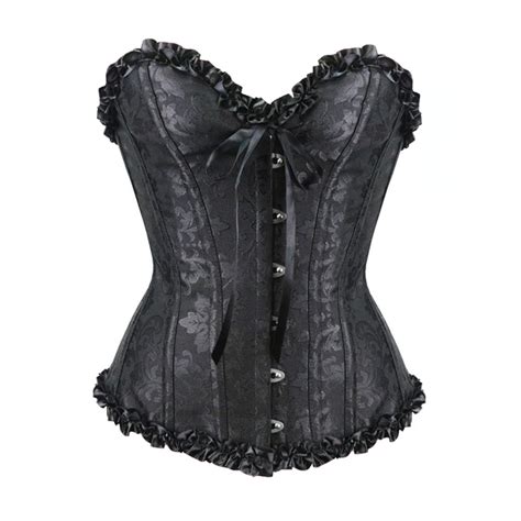 Lace Up Front Jacquard Body Shaping Female Overbust Corset Steel Boned