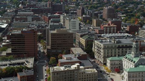 6k stock footage aerial video orbiting downtown office buildings ...