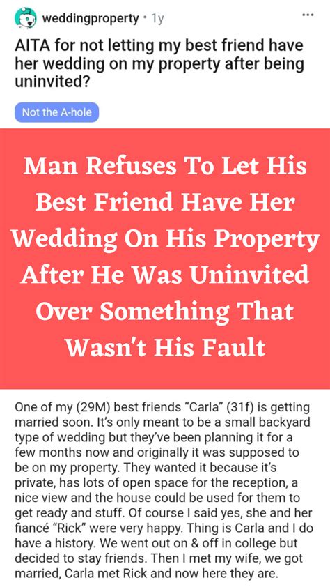 Man Refuses To Let His Best Friend Have Her Wedding On His Property After He Was Uninvited Over