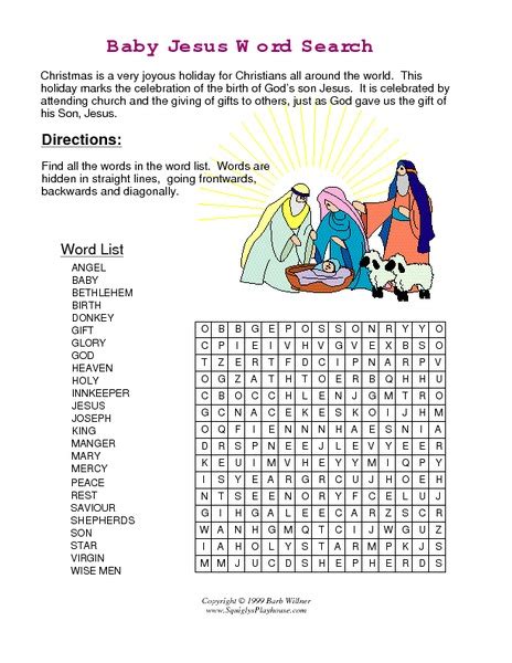 Baby Jesus Word Search Worksheet For 2nd 3rd Grade Lesson Planet